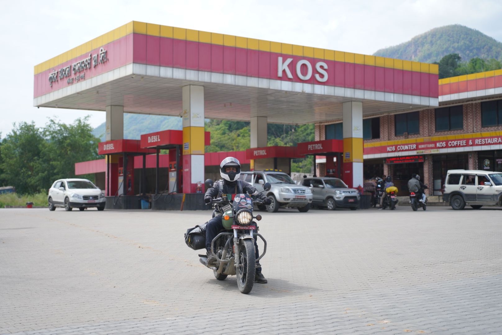 rider in front of fuel station at Beni, myagdi