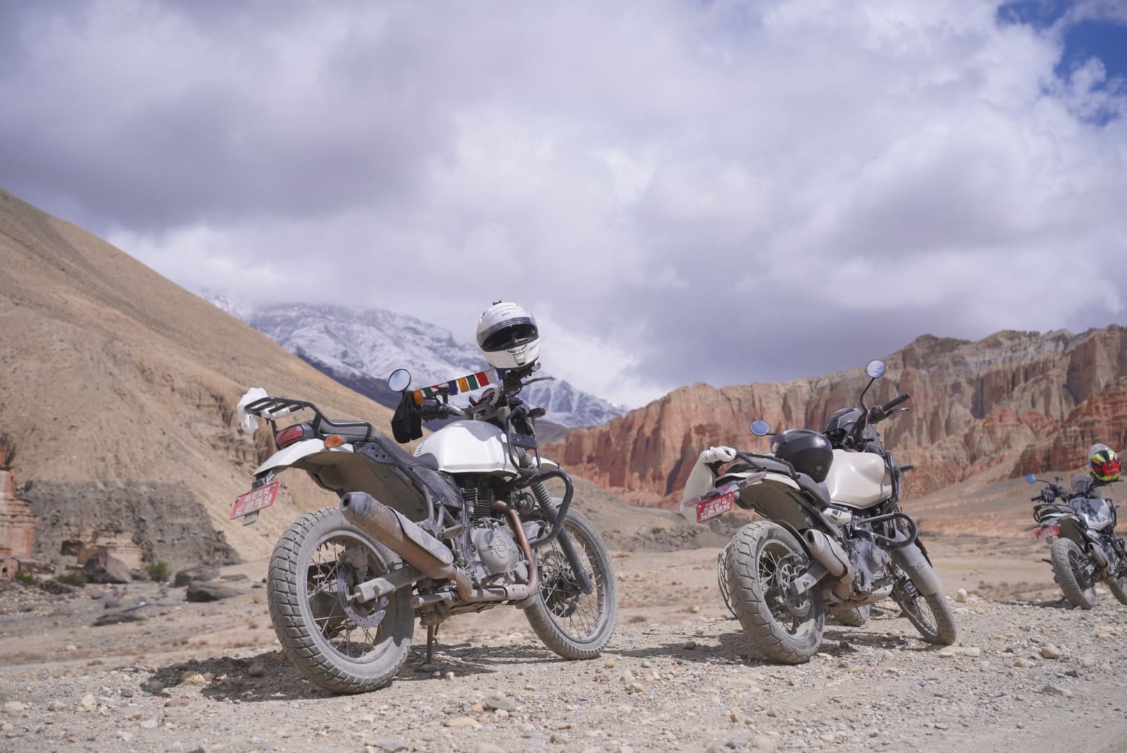 motorcycle parked on route to upper mustang tour